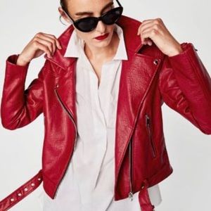 ZARA BASIC red faux leather jacket *worn once*